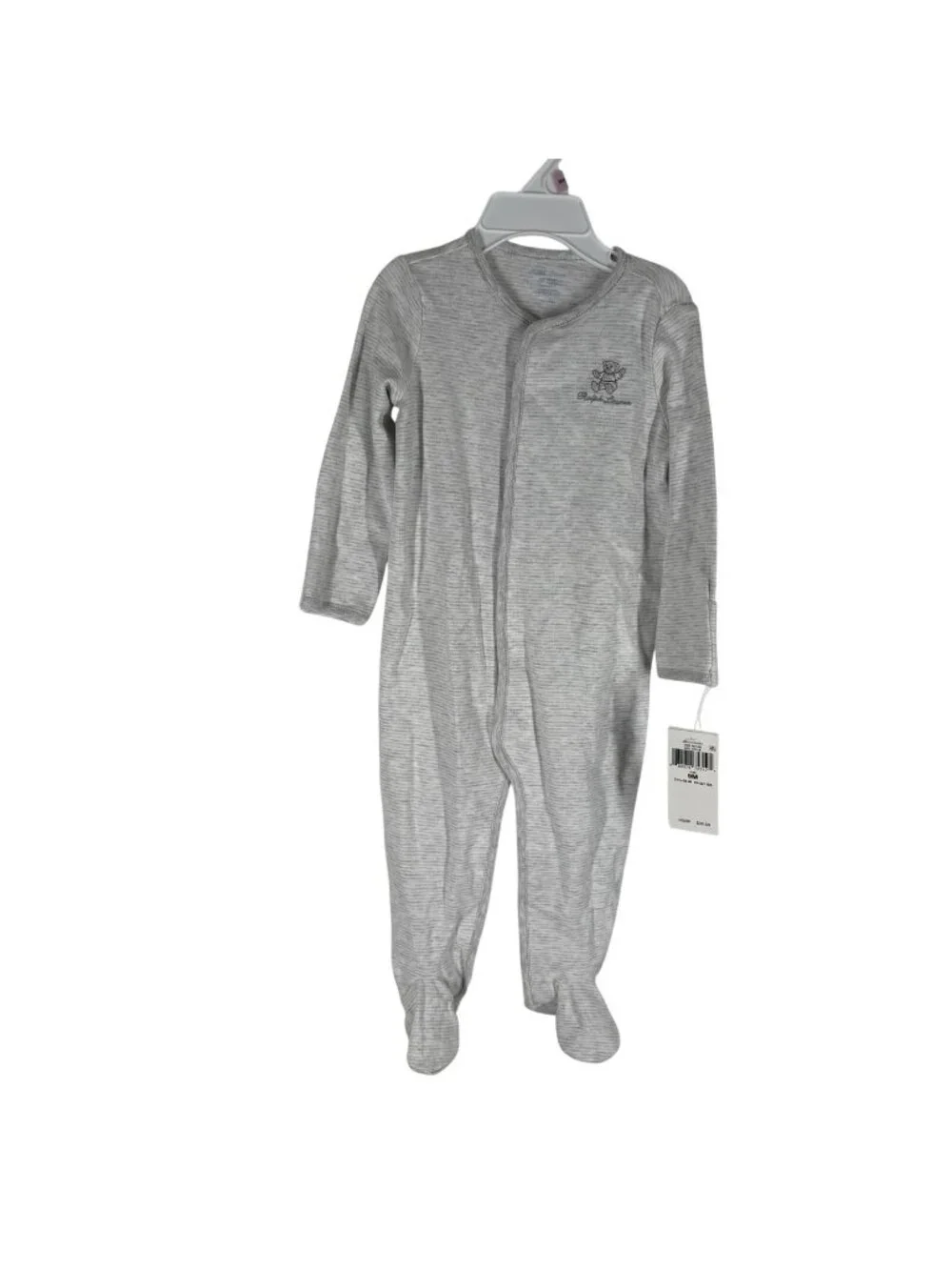 Ralph Lauren Baby Size 9M Gray White Striped Bear Cotton Footed Coverall NWT